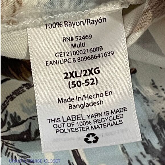 George Men’s Cream and Brown Tropical Casual Button Down Shirt 2XL - Picture 4 of 6